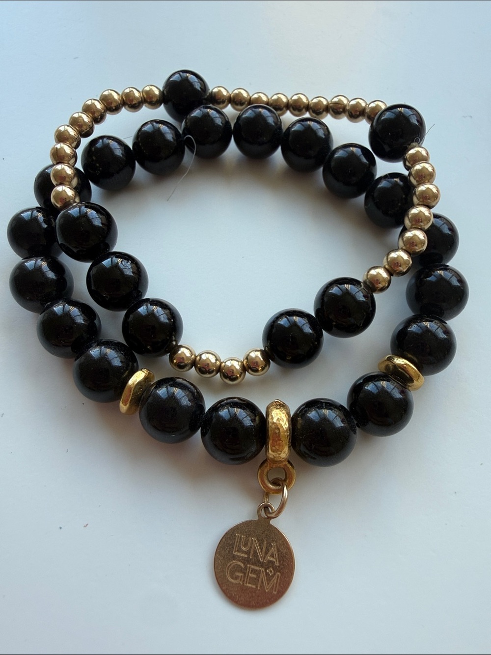 Black Tourmaline Beaded Bracelet and Orbital Bracelet Set